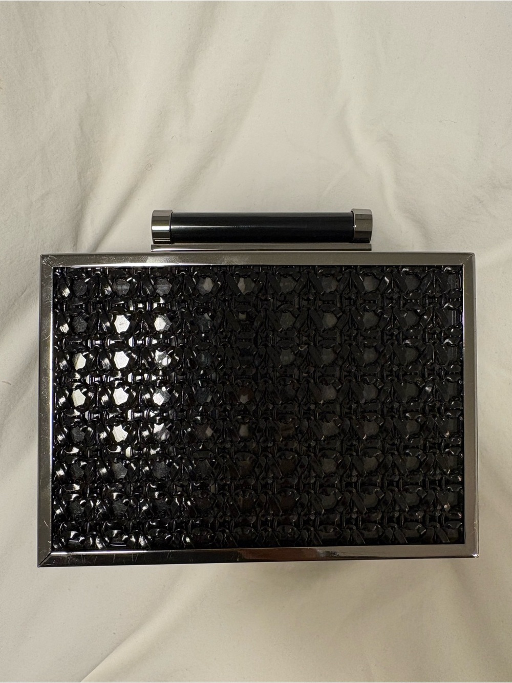 Black Woven Effect Beaded Box Clutch